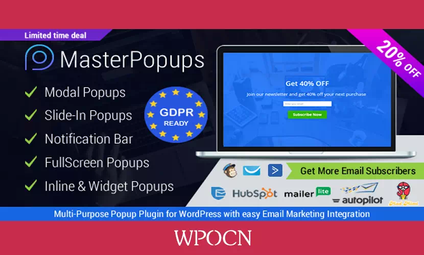 Master Popups英文版插件  – 弹窗插件-糖果博客