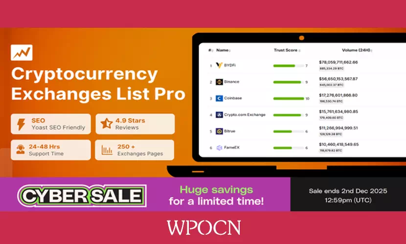 Cryptocurrency Exchanges List Pro英文版插件 – 加密货币交易所列表插件-糖果博客
