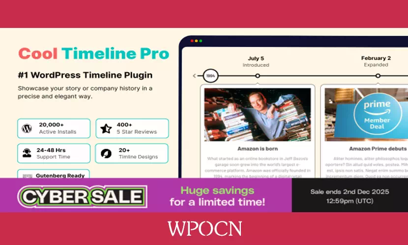 Cool Timeline Pro英文版插件 – 时间轴展示插件-糖果博客
