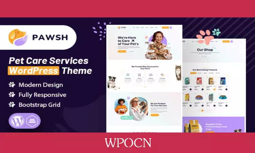 Pawsh英文版主题 - 宠物护理服务WordPress主题-糖果博客