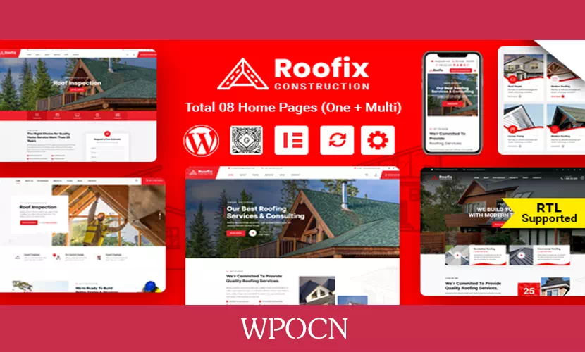 Roofix英文版主题 - 屋顶服务WordPress主题-糖果博客