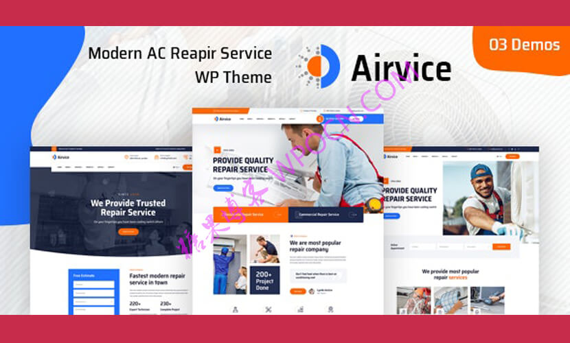 Airvice英文版主题 - 空调维修服务WordPress主题-糖果博客
