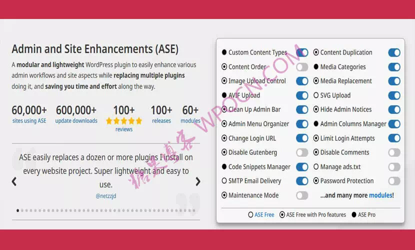 Admin and Site Enhancements (ASE) Pro英文版插件 - 管理和站点增强功能插件-糖果博客