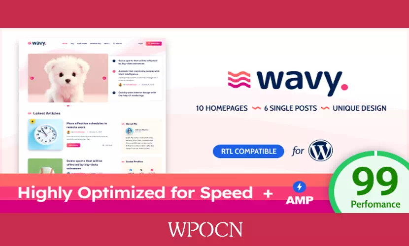 Wavy英文版主题 - 现代轻量级博客WordPress主题-糖果博客