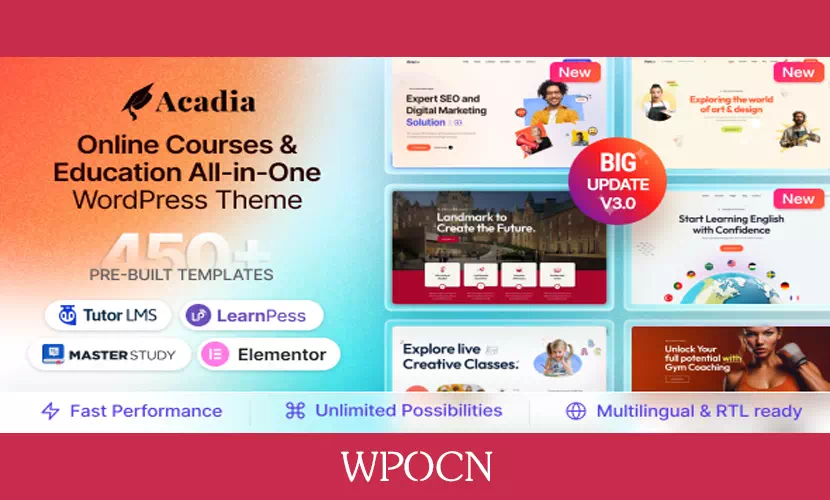 Acadia英文版主题 – 教育WordPress主题-糖果博客