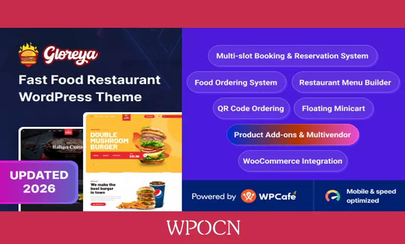 Gloreya英文版主题 - 点餐与送餐餐厅WordPress主题-糖果博客